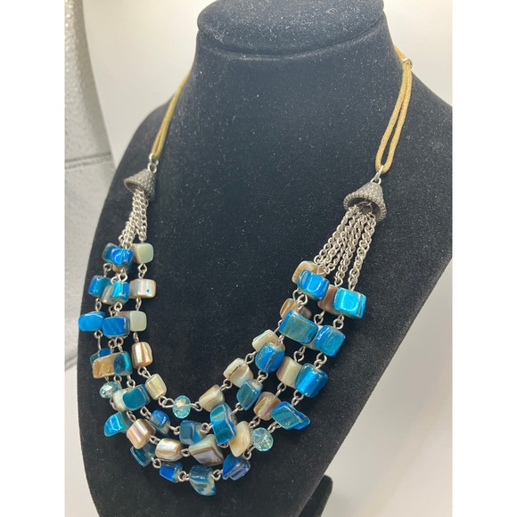 Blue Abalone Illusion Mixed Media Multi Strand Necklace! - Picture 3 of 7